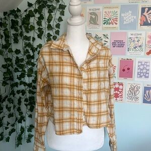 Plaid button down cropped fall top
